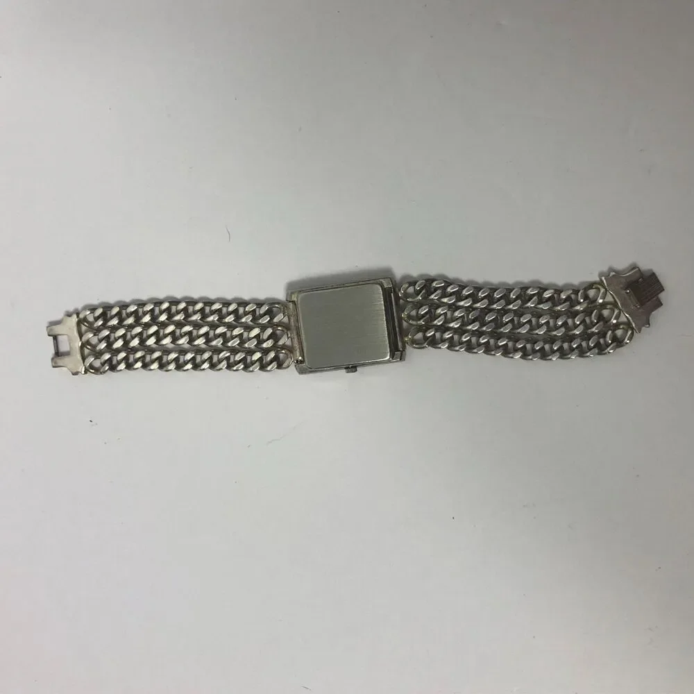 Jalga Women's Rectangular Wristwatch Chain Link Bracelet Silvertone
